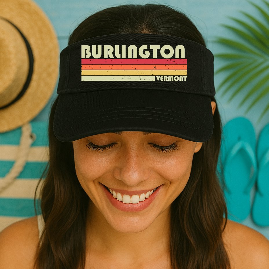 BURLINGTON VT VERMONT Funny City Home Roots Gift Retro 80s Visor