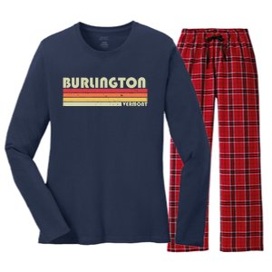 BURLINGTON VT VERMONT Funny City Home Roots Gift Retro 80s Women's Long Sleeve Flannel Pajama Set 