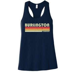 BURLINGTON VT VERMONT Funny City Home Roots Gift Retro 80s Women's Racerback Tank