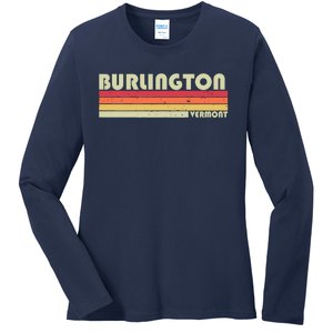 BURLINGTON VT VERMONT Funny City Home Roots Gift Retro 80s Ladies Long Sleeve Shirt