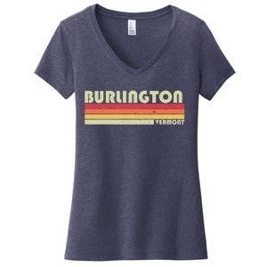 BURLINGTON VT VERMONT Funny City Home Roots Gift Retro 80s Women's V-Neck T-Shirt