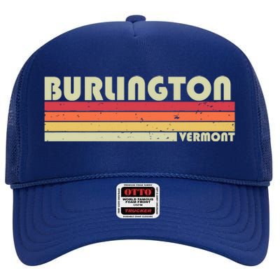 BURLINGTON VT VERMONT Funny City Home Roots Gift Retro 80s High Crown Mesh Back Trucker Hat