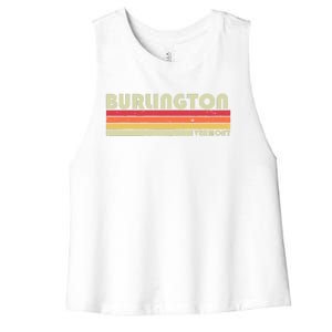 BURLINGTON VT VERMONT Funny City Home Roots Gift Retro 80s Women's Racerback Cropped Tank