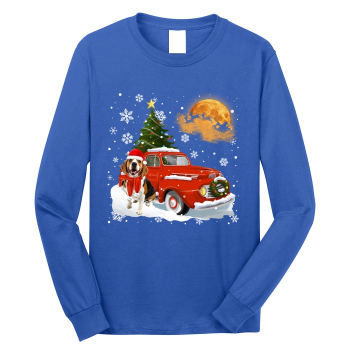 Beagle Vintage Wagon Red Truck Christmas Tree Pajamas Great Gift Long Sleeve Shirt