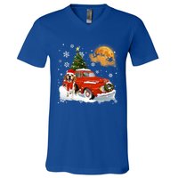 Beagle Vintage Wagon Red Truck Christmas Tree Pajamas Great Gift V-Neck T-Shirt