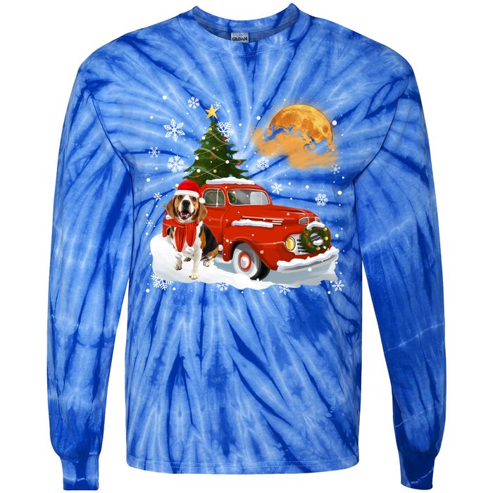 Beagle Vintage Wagon Red Truck Christmas Tree Pajamas Great Gift Tie-Dye Long Sleeve Shirt