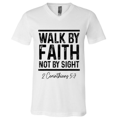 Bible Verse Walk Faith Not By Sight Christian Pastor V-Neck T-Shirt