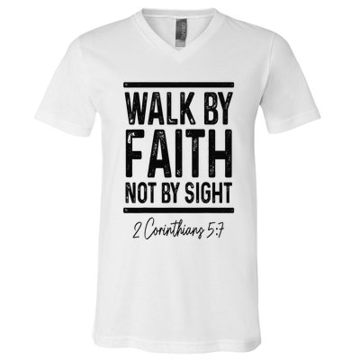 Bible Verse Walk Faith Not By Sight Christian Pastor V-Neck T-Shirt