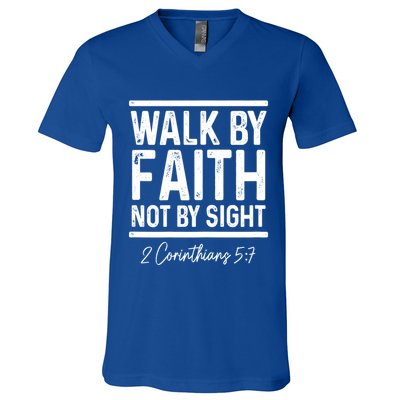 Bible Verse Walk Faith Not By Sight Christian Pastor Gift V-Neck T-Shirt