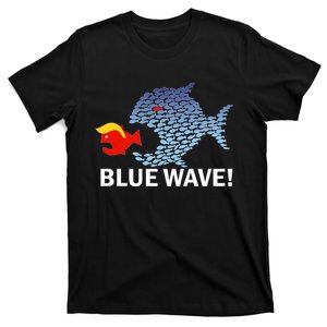 Blue Wave 2024 Funny Big Fish Eat Little Fish Trump Hair T-Shirt