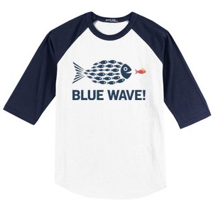 Blue Wave 2024 Funny Big Fish Eat Little Fish Trump Hair Baseball Sleeve Shirt