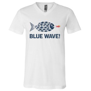 Blue Wave 2024 Funny Big Fish Eat Little Fish Trump Hair V-Neck T-Shirt