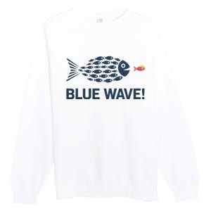 Blue Wave 2024 Funny Big Fish Eat Little Fish Trump Hair Premium Crewneck Sweatshirt