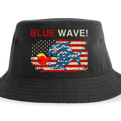 Blue Wave 2024 Funny Big Fish Eat Little Fish Trump Hair Sustainable Bucket Hat