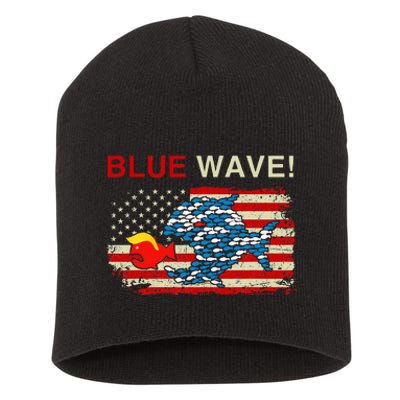 Blue Wave 2024 Funny Big Fish Eat Little Fish Trump Hair Short Acrylic Beanie