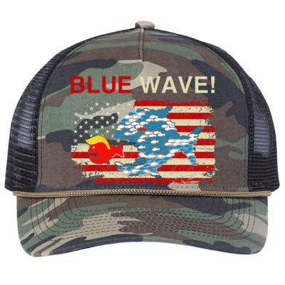 Blue Wave 2024 Funny Big Fish Eat Little Fish Trump Hair Retro Rope Trucker Hat Cap