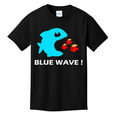 Blue Wave 2024 Funny Big Fish Eat Little Fish Trump Hair Kids T-Shirt