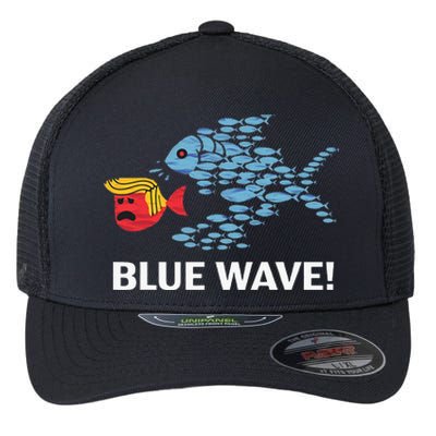 Blue Wave 2024 Funny Big Fish Eat Little Fish Trump Hair Flexfit Unipanel Trucker Cap