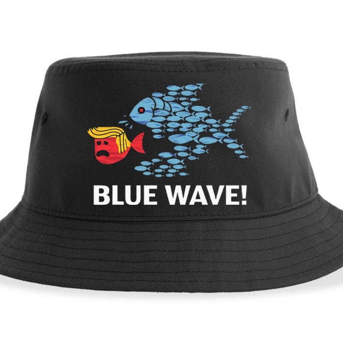 Blue Wave 2024 Funny Big Fish Eat Little Fish Trump Hair Sustainable Bucket Hat