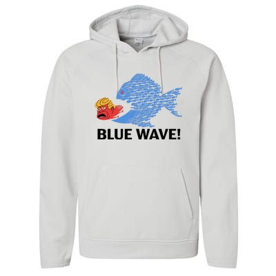 Blue Wave 2024 Funny Big Fish Eat Little Fish Trump Hair Performance Fleece Hoodie