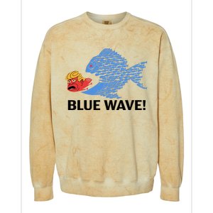 Blue Wave 2024 Funny Big Fish Eat Little Fish Trump Hair Colorblast Crewneck Sweatshirt