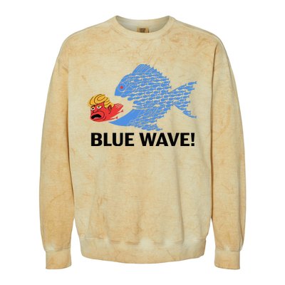 Blue Wave 2024 Funny Big Fish Eat Little Fish Trump Hair Colorblast Crewneck Sweatshirt