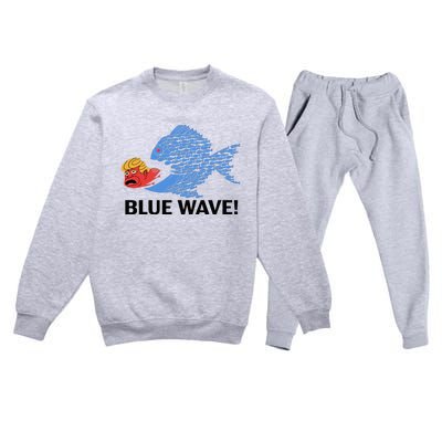 Blue Wave 2024 Funny Big Fish Eat Little Fish Trump Hair Premium Crewneck Sweatsuit Set