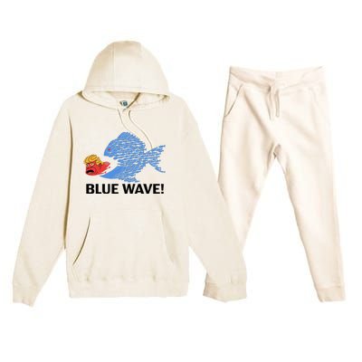 Blue Wave 2024 Funny Big Fish Eat Little Fish Trump Hair Premium Hooded Sweatsuit Set