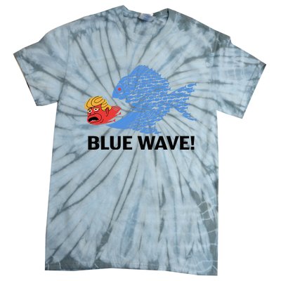 Blue Wave 2024 Funny Big Fish Eat Little Fish Trump Hair Tie-Dye T-Shirt