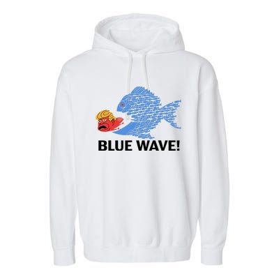 Blue Wave 2024 Funny Big Fish Eat Little Fish Trump Hair Garment-Dyed Fleece Hoodie