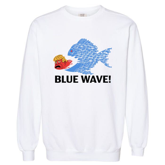 Blue Wave 2024 Funny Big Fish Eat Little Fish Trump Hair Garment-Dyed Sweatshirt