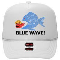 Blue Wave 2024 Funny Big Fish Eat Little Fish Trump Hair High Crown Mesh Back Trucker Hat