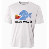 Blue Wave 2024 Funny Big Fish Eat Little Fish Trump Hair Cooling Performance Crew T-Shirt