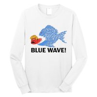 Blue Wave 2024 Funny Big Fish Eat Little Fish Trump Hair Long Sleeve Shirt