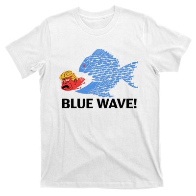 Blue Wave 2024 Funny Big Fish Eat Little Fish Trump Hair T-Shirt