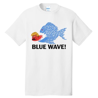 Blue Wave 2024 Funny Big Fish Eat Little Fish Trump Hair Tall T-Shirt