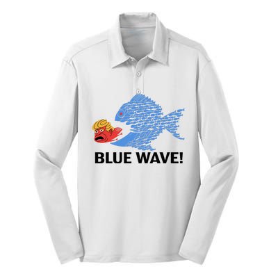 Blue Wave 2024 Funny Big Fish Eat Little Fish Trump Hair Silk Touch Performance Long Sleeve Polo