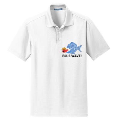 Blue Wave 2024 Funny Big Fish Eat Little Fish Trump Hair Dry Zone Grid Polo