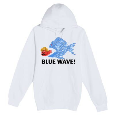 Blue Wave 2024 Funny Big Fish Eat Little Fish Trump Hair Premium Pullover Hoodie