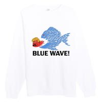 Blue Wave 2024 Funny Big Fish Eat Little Fish Trump Hair Premium Crewneck Sweatshirt