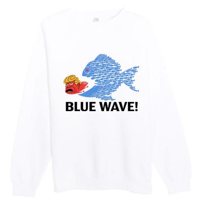 Blue Wave 2024 Funny Big Fish Eat Little Fish Trump Hair Premium Crewneck Sweatshirt