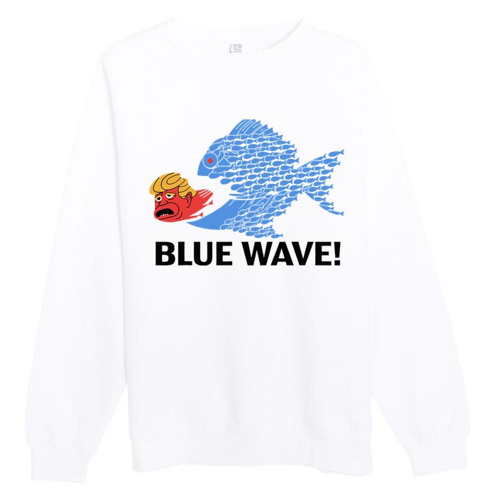 Blue Wave 2024 Funny Big Fish Eat Little Fish Trump Hair Premium Crewneck Sweatshirt