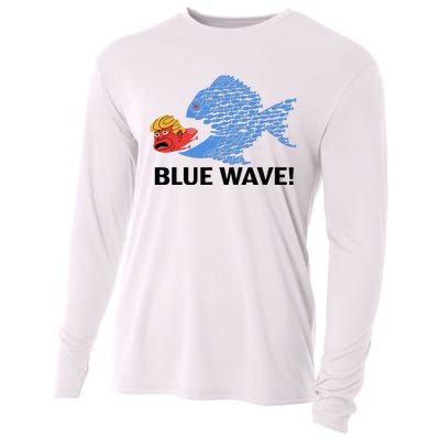 Blue Wave 2024 Funny Big Fish Eat Little Fish Trump Hair Cooling Performance Long Sleeve Crew