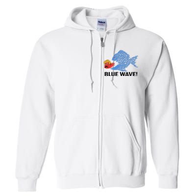 Blue Wave 2024 Funny Big Fish Eat Little Fish Trump Hair Full Zip Hoodie