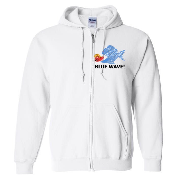 Blue Wave 2024 Funny Big Fish Eat Little Fish Trump Hair Full Zip Hoodie