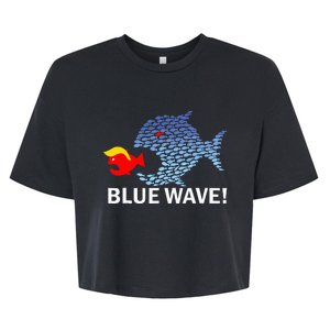 Blue Wave 2024 Funny Big Fish Eat Little Fish Trump Hair Bella+Canvas Jersey Crop Tee