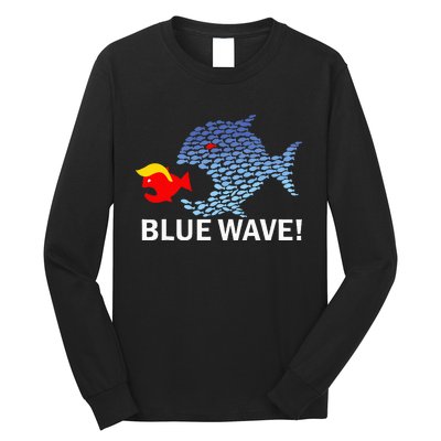 Blue Wave 2024 Funny Big Fish Eat Little Fish Trump Hair Long Sleeve Shirt