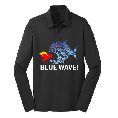 Blue Wave 2024 Funny Big Fish Eat Little Fish Trump Hair Silk Touch Performance Long Sleeve Polo