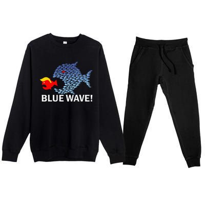 Blue Wave 2024 Funny Big Fish Eat Little Fish Trump Hair Premium Crewneck Sweatsuit Set