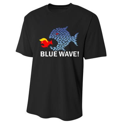 Blue Wave 2024 Funny Big Fish Eat Little Fish Trump Hair Performance Sprint T-Shirt